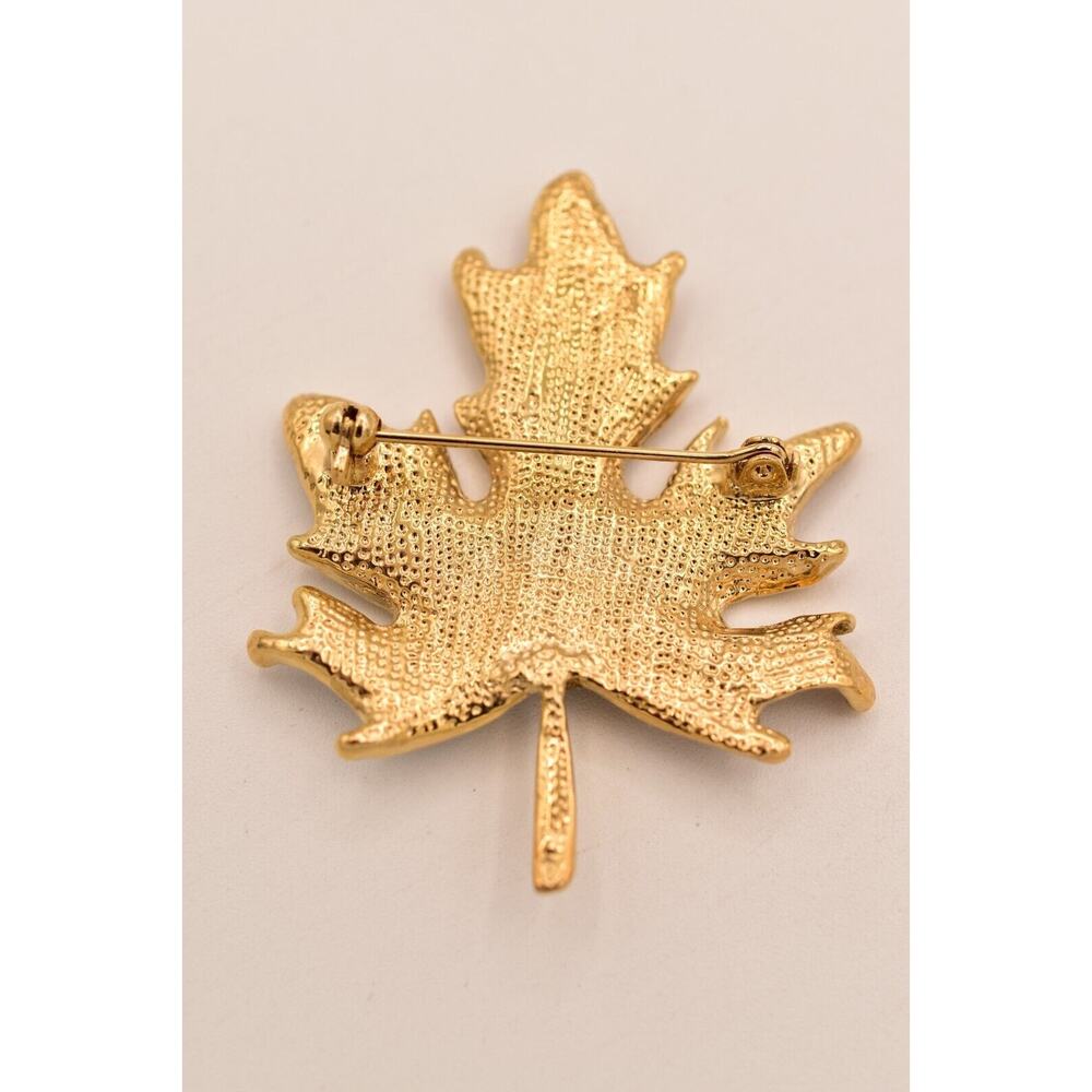 Vintage Autumn Fall Glitter Enamel Leaf Pin Brooch Silver Gold NOS 1990s BinA18 - Picture 12 of 12